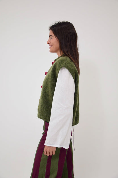 Chaleco Lucy Kaki y Burgundy