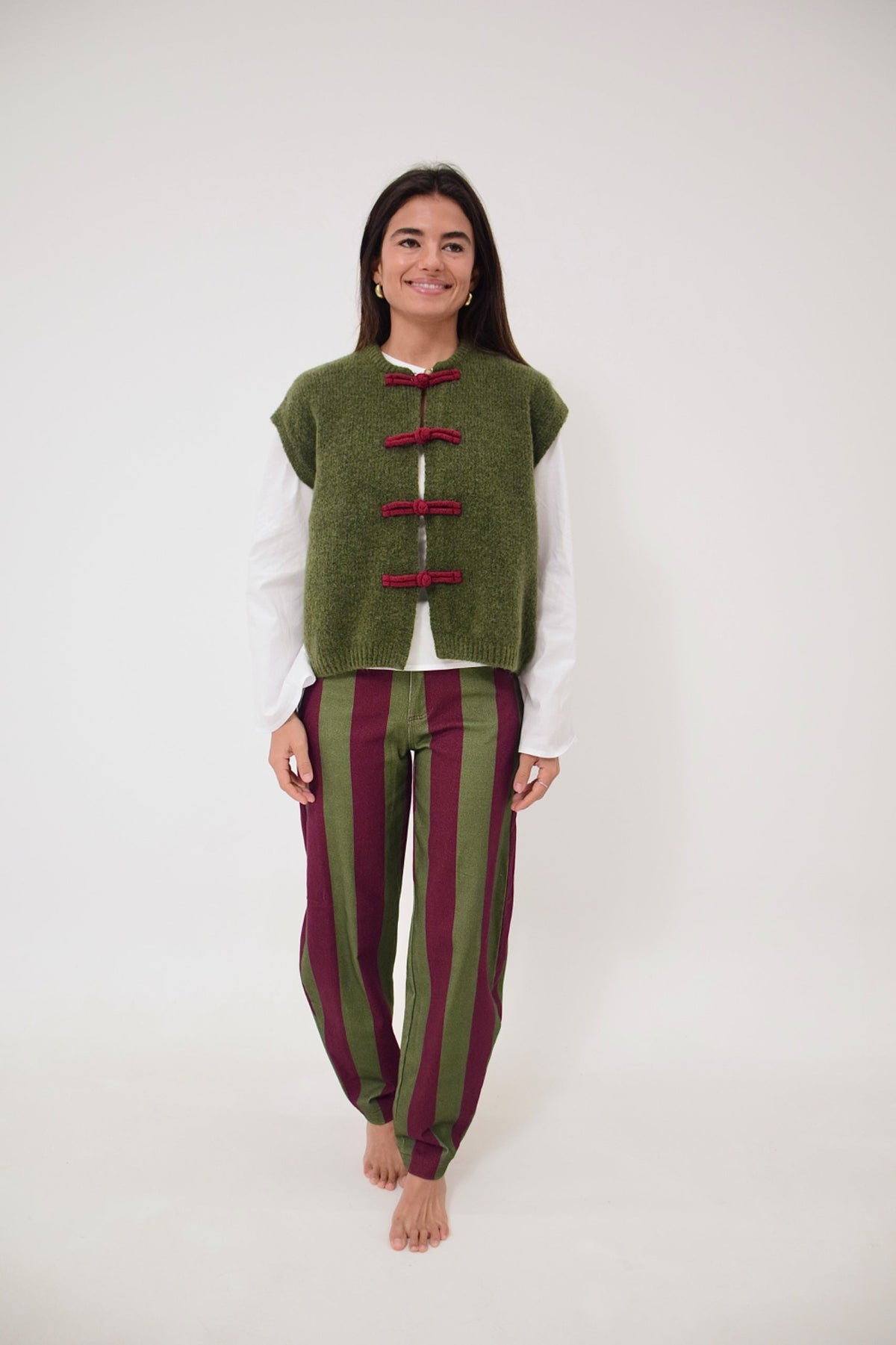 Chaleco Lucy Kaki y Burgundy
