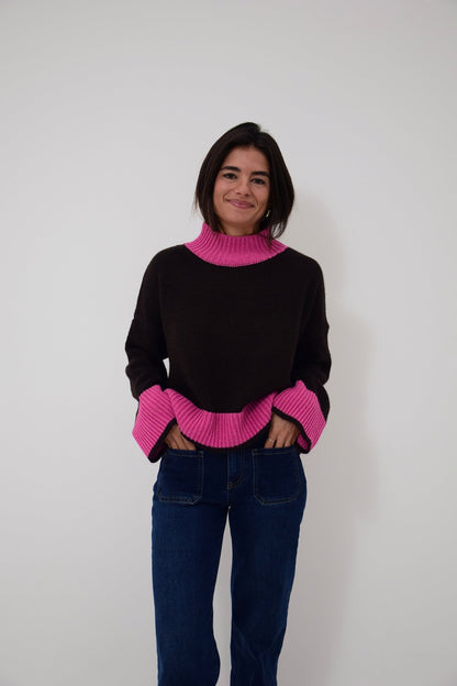 Jersey Bruna Marrón y Rosa
