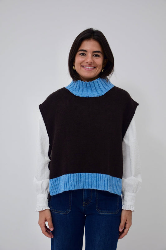 Chaleco Bruna Marrón y Azul