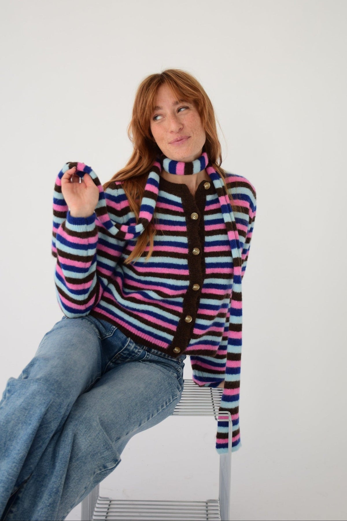 Cárdigan Ángela Azul y Marrón