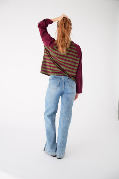Camiseta Carla Kaki y Burgundy
