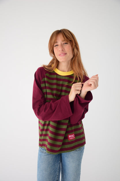 Camiseta Carla Kaki y Burgundy