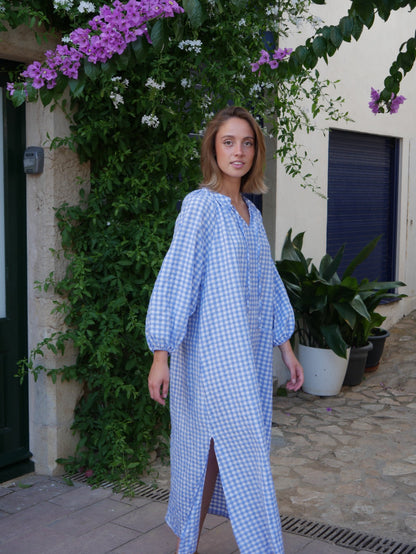 Vestido Matilde Vichy  Celeste