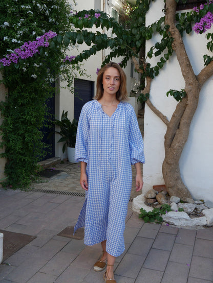 Vestido Matilde Vichy  Celeste