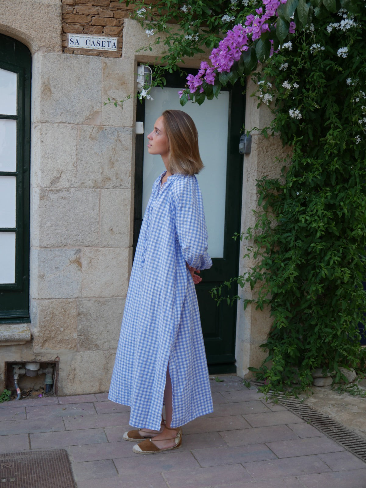 Vestido Matilde Vichy  Celeste