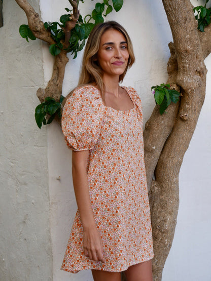 Vestido Bruna Flores Naranja