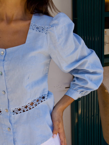 Blusa Roma Celeste Lino