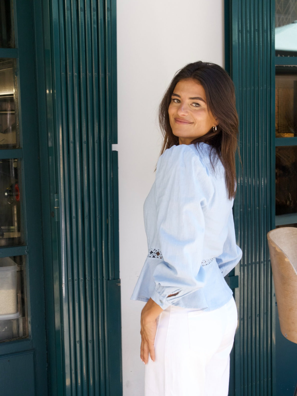 Blusa Roma Celeste Lino