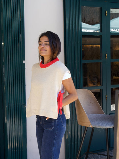 Julieta Beige and Red Vest
