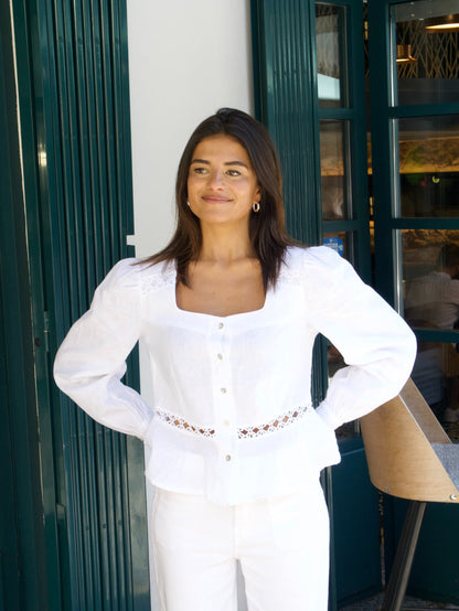 Blusa Roma Blanca Lino