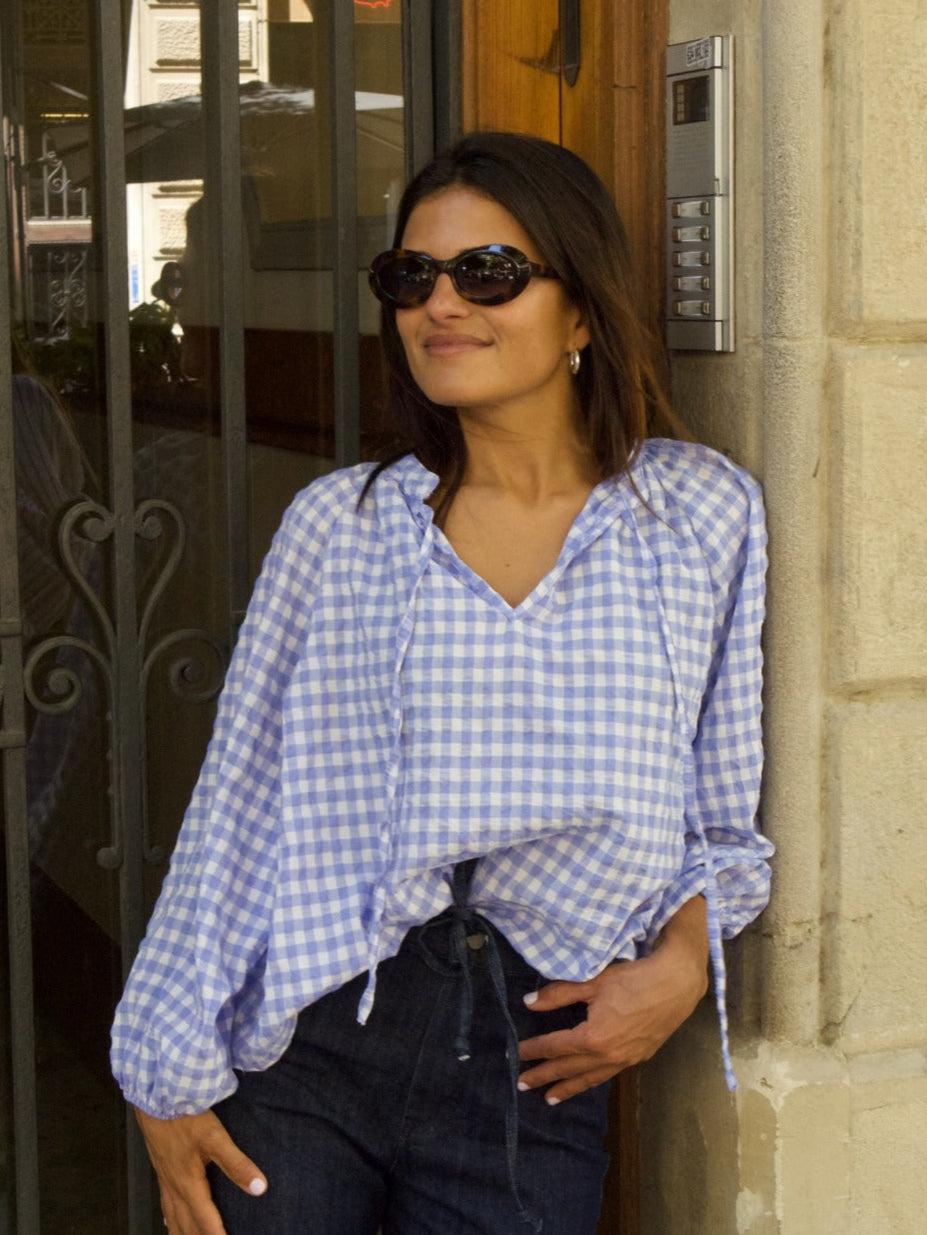 Blusa Matilde Vichy Celeste