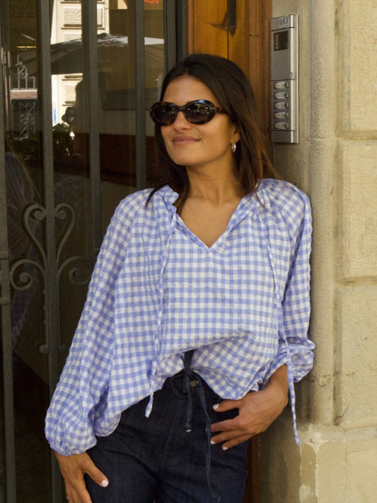 Blusa Matilde Vichy Celeste